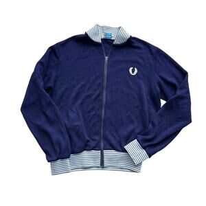 Vintage Fred Perry Track Jacket Navy Zip Striped Collar